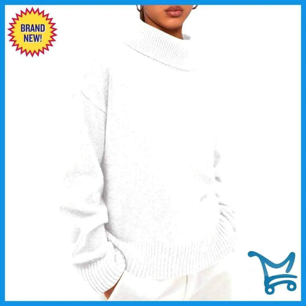 Chunky Knit Turtleneck Sweater Oversized Loose Fit Cozy Pullover Fall Winter
